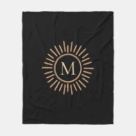 Modern enkel färgstark monogram svart Guld Fleecefilt