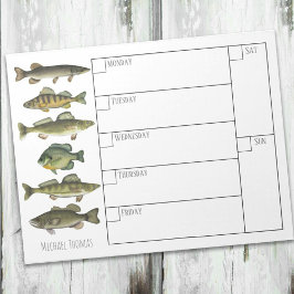 Modern enkel fiskares fiskkalender varje vecka anteckningsblock