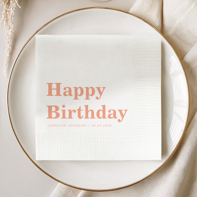 Modern Enkel Födelsedag Med Persika Pappersservett (Modern Simple Peach Birthday Napkins)
