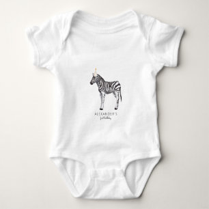 Modern Enkel Födelsedagsfest Djur 1-års Baby Body T Shirt