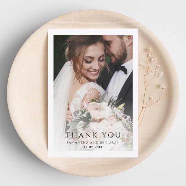 Modern enkel foto Bröllop Tack Kort (Modern Simple Photo Wedding Thank You Card)