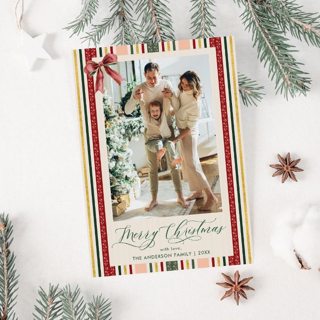 Modern enkel foto för Rand & Bow God jul Julkort (Skapare uppladdad)