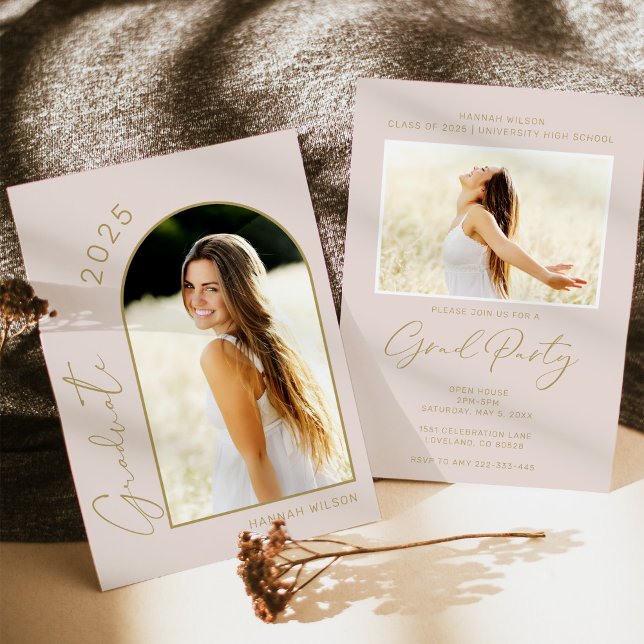 Modern enkel foto-Studentfest för  Rosa Inbjudningar (Skapare uppladdad)