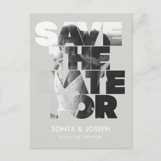 Modern enkel fotobjudan om datum att spara vykort (Framsida)