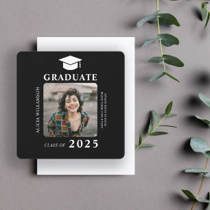 Modern enkel fotoklass av 2025 svart studenten meddelande