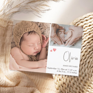 Modern enkel fotokollage Heart Tack Birth Meddelande