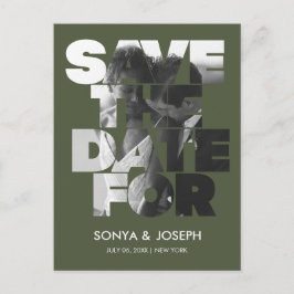 Modern enkel fotospara datum bröllopsinbjudan vykort