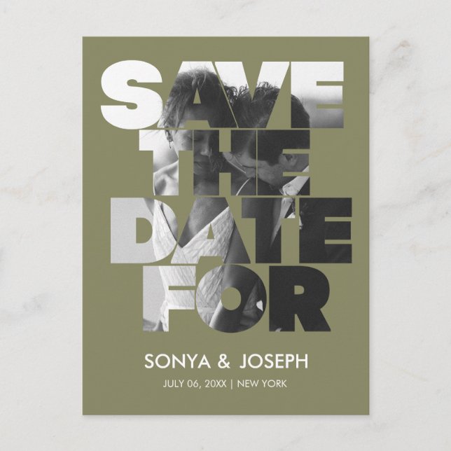 Modern enkel fotospara datuminbjudan vykort (Framsida)