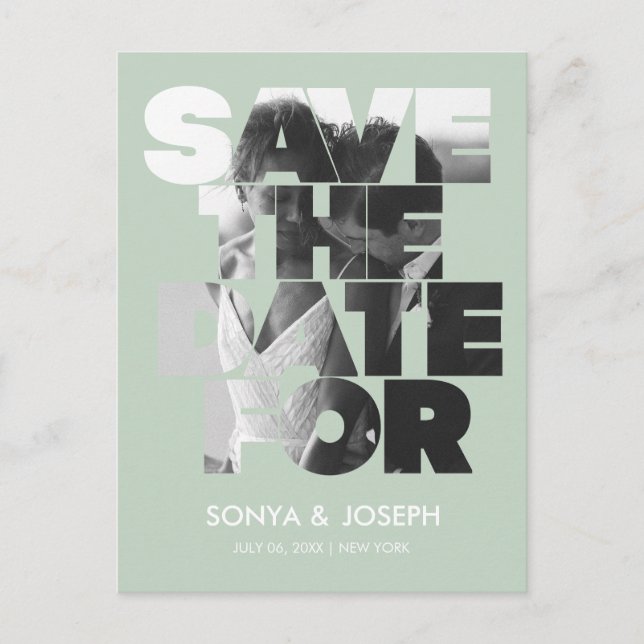 Modern enkel fotosparadagsinbjudan vykort (Framsida)