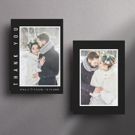 Modern enkel fotosvart Bröllop Tack Kort