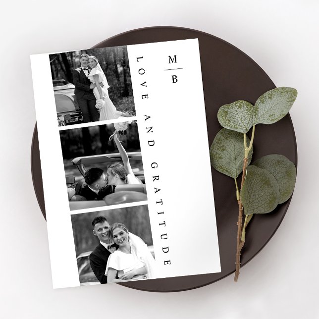 Modern enkel fotosvart och vit Bröllop Tack Kort (Skapare uppladdad)