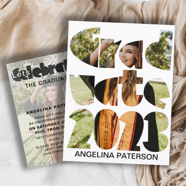 Modern enkel fotosvart och vit Studenten Inbjudan Vykort (Skapare uppladdad)