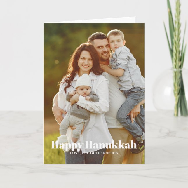 Modern enkel fototext bild anpassningsbar  Hanukka Helgkort (Framsida)