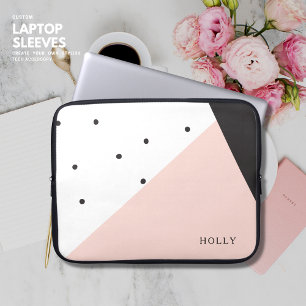 Modern enkel Girly och Black Polka Dot Namn Laptop Fodral