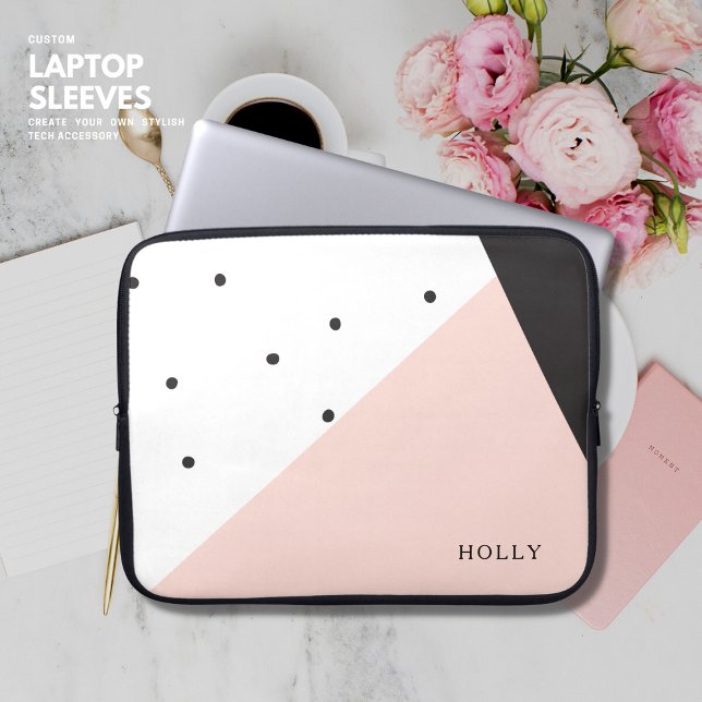 Modern enkel Girly  och Black Polka Dot Namn Laptop Fodral (Skapare uppladdad)