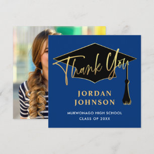Modern enkel Golden Navy Blue PHOTO Studenten Tack Kort