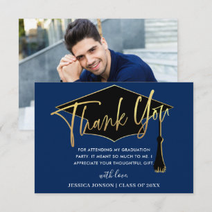 Modern enkel Golden Navy Blue Studenten PHOTO Tack Kort