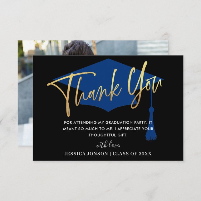 Modern enkel Golden Navy Studenten PHOTO Tack Kort (Fram/baksida)