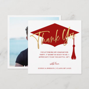 Modern enkel Golden Red Studenten Photo Tack Kort