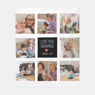 Modern enkel Grandma Heart 8 Photo Collage Anpassn Fleecefilt