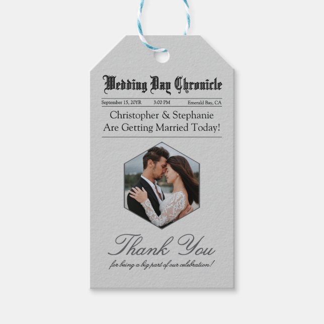 Modern enkel Grått-skript 1 fotoponterad Tack Presentetikett (Framsidan)