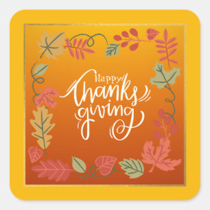 Modern enkel Grönt - höstfälla Thanksgiving Fyrkantigt Klistermärke