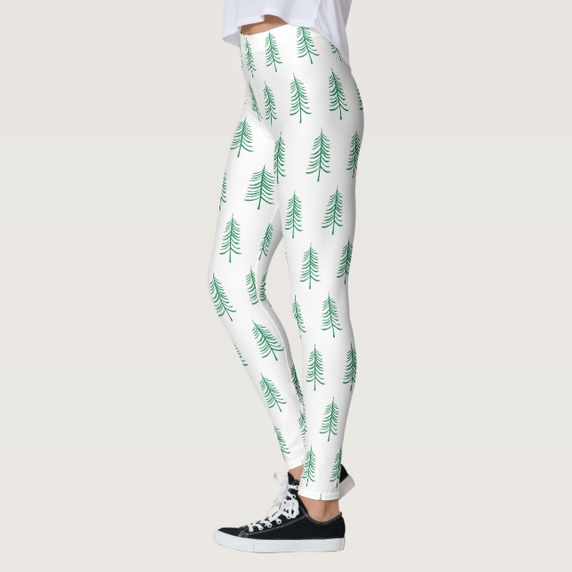 Modern enkel Grönt Julgran Mönster Leggings (Vänster)