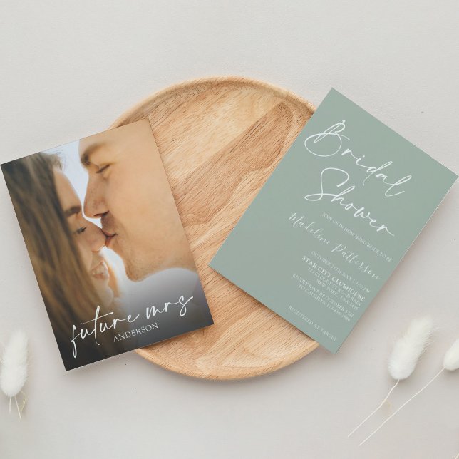 Modern enkel Grönt med Photo Möhippa Inbjudningar (Skapare uppladdad)