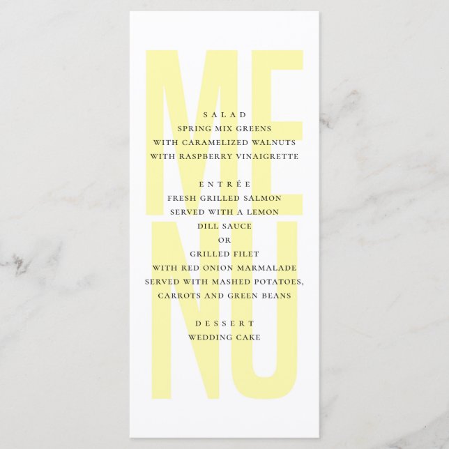 Modern enkel gul typografi bröllopsmiddag meny (Framsida)