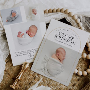Modern Enkel Guld Båge Baby Foto Födelse Meddelande