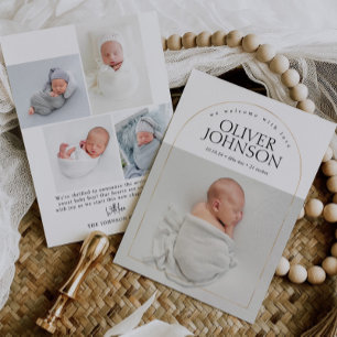 Modern Enkel Guld Båge Baby Foto Födelse Meddelande