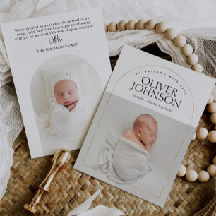 Modern Enkel Guld Båge Baby Foto Födelse Meddelande