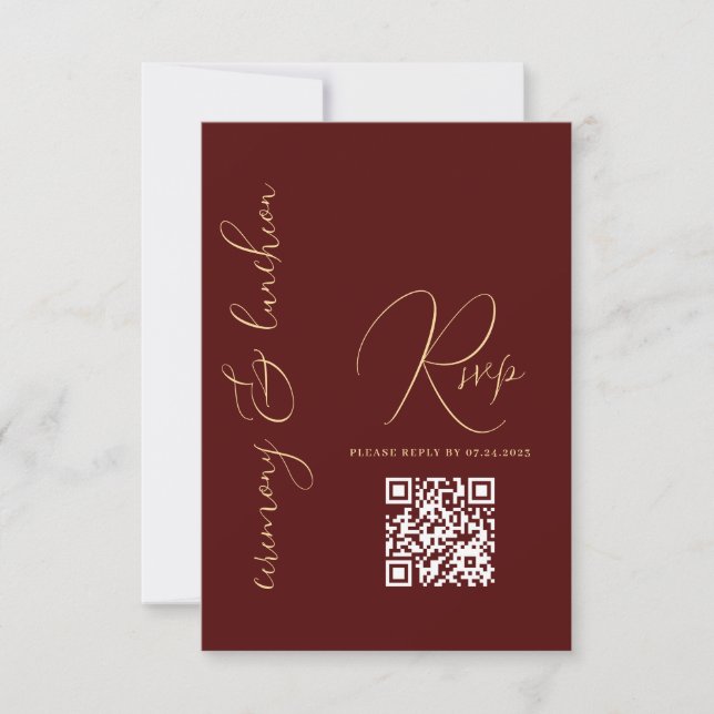 Modern enkel Guld Burgundy Red QR Bat mitzvah OSA Kort (Framsida)