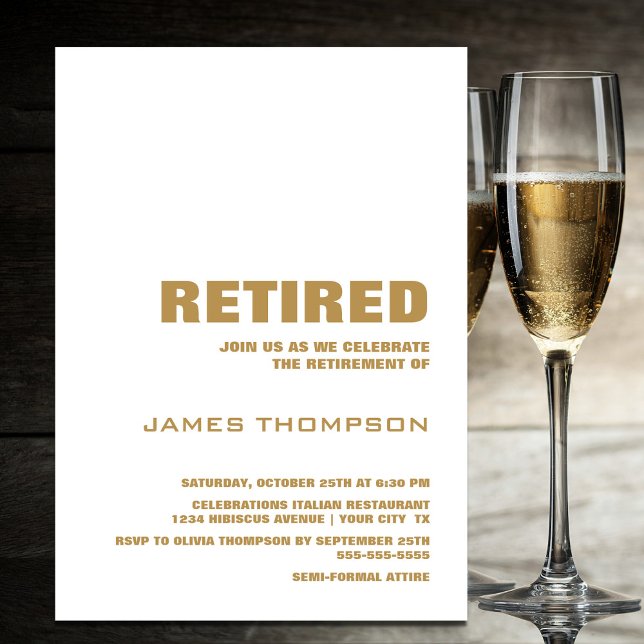 Modern Enkel Guld Pensionärsfest Modern Inbjudningar (Skapare uppladdad)
