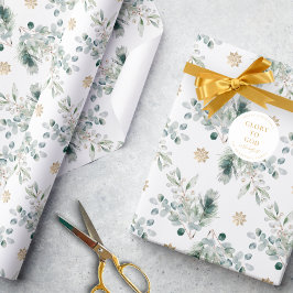 Modern enkel Guld-snöflake och vintergrön Presentpapper