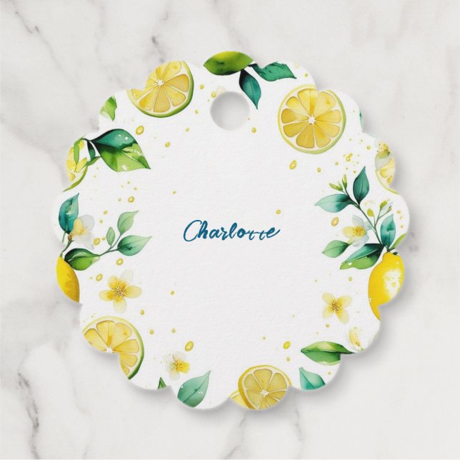 Modern enkel gult Lemon vattenfärgsår Gåvor Etiketter (Baksida)