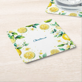 Modern enkel gult Lemon vattenfärgsår Underlägg Papper Kvadrat