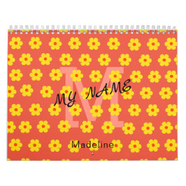 Modern enkel gult orange blommor monogram kalender