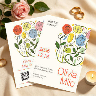 Modern enkel handritad blomsterinbjudan inbjudningar