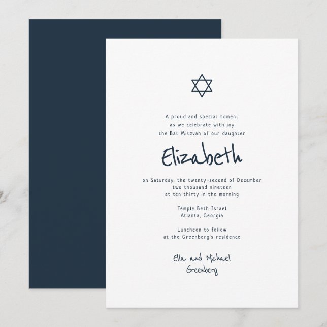 Modern enkel handskriven typografi Bat mitzvah Inbjudningar (Fram/baksida)
