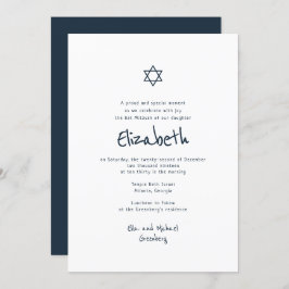 Modern enkel handskriven typografi Bat mitzvah Inbjudningar