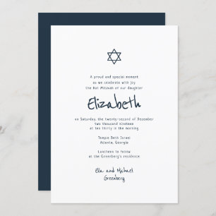 Modern enkel handskriven typografi Bat mitzvah Inbjudningar