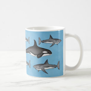 Modern enkel havs Orcas och Sharks Cute Kaffemugg