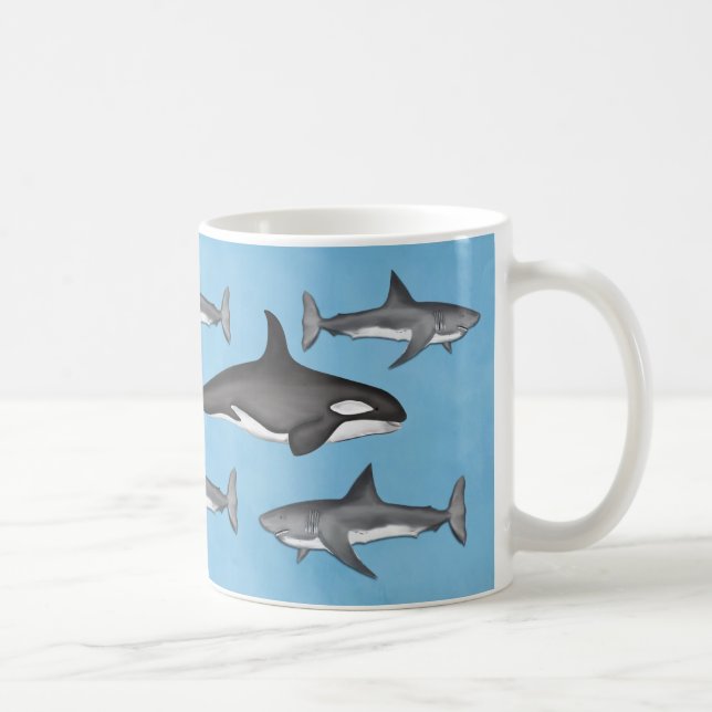 Modern enkel havs Orcas och Sharks Cute Kaffemugg (Höger)