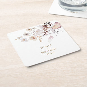 Modern Enkel Höst Torkad Blommig & Blad Bröllop Underlägg Papper Kvadrat