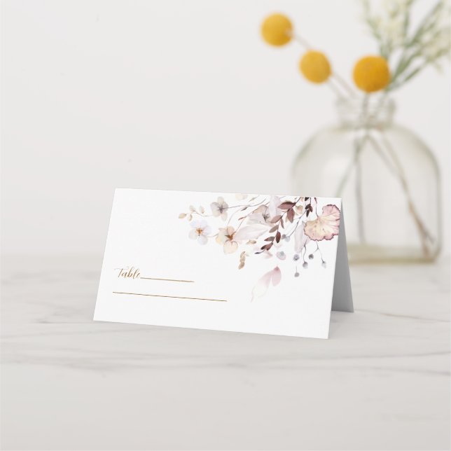 Modern Enkel Höst Torkade Blommor & Löv Bröllop Placeringskort (Framsida)