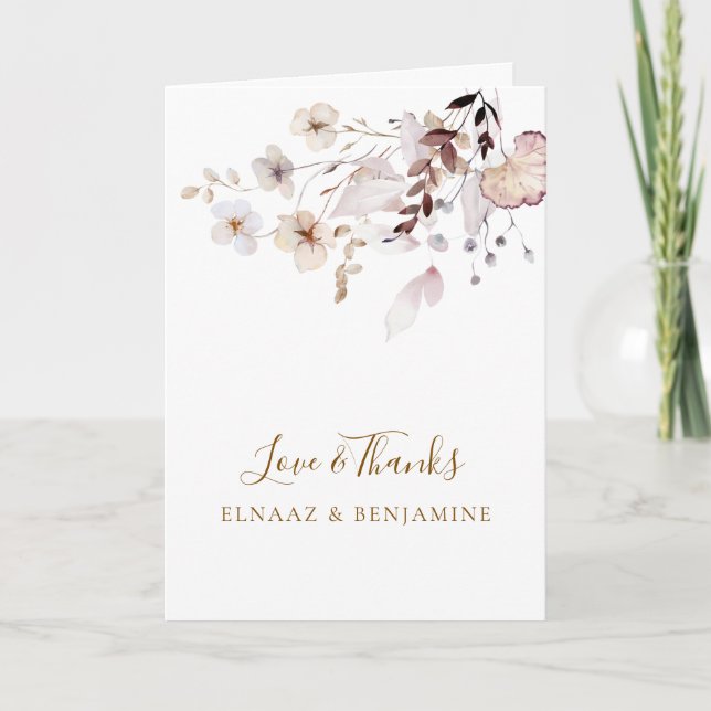 Modern Enkel Höst Torkade Blommor & Löv Bröllop Tack Kort (Framsida)