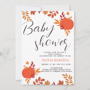 modern, enkel höstpumpa löv Baby Shower Inbjudningar