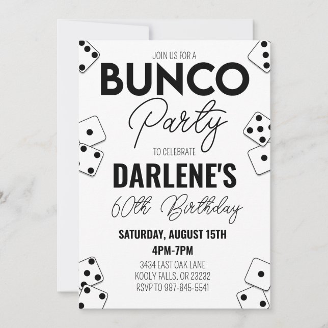 Modern enkel inbjudan till Bunco Birthday (Framsida)