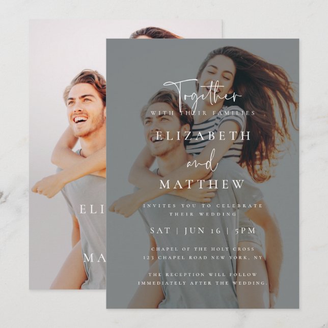 Modern enkel inbjudan till fotobröllop med Chic (Fram/baksida)